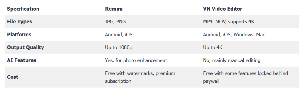 Key Differences Between Remini and VN